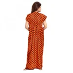 Women's Cotton Printed Maxi Nighty (Orange) - Image 3