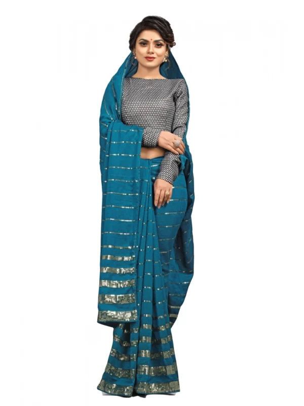 Women's Vichitra Saree with Blouse (Rama, 5-6 Mtrs)