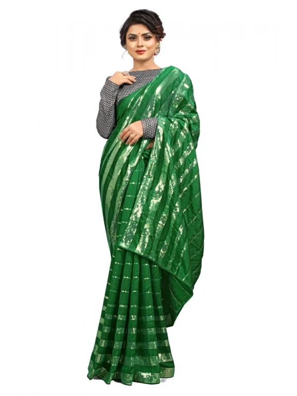 Women's Vichitra Saree with Blouse (Green, 5-6 Mtrs)