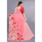 Women's Georgette Printed Saree With Unstitched Blouse (Red) - Image 2