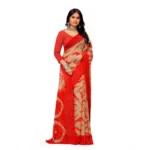 Women's Georgette Printed Saree With Unstitched Blouse (Red) - Image 2