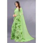 Women's Georgette Printed Saree With Unstitched Blouse (Green) - Image 2