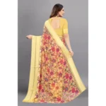 Women's Satin Patta Printed Saree With Unstitched Blouse (Yellow) - Image 2