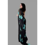 Women's Satin Patta Printed Saree With Unstitched Blouse (Blue) - Image 2