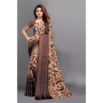 Women's Satin Patta Printed Saree With Unstitched Blouse (Brown) - Image 2