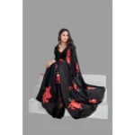 Women's Satin Patta Printed Saree With Unstitched Blouse (Red) - Image 4