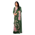 Women's Georgette Printed Saree With Unstitched Blouse (Green) - Image 2