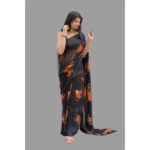 Women's Satin Patta Printed Saree With Unstitched Blouse (Orange) - Image 3