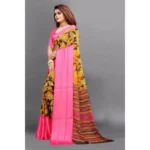 Women's Satin Patta Printed Saree With Unstitched Blouse (Pink) - Image 3