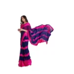 Women's Satin Patta Printed Saree With Unstitched Blouse (Pink) - Image 3