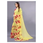 Women's Georgette Printed Saree With Unstitched Blouse (Yellow) - Image 3