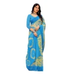 Women's Georgette Printed Saree With Unstitched Blouse (Skyblue) - Image 2