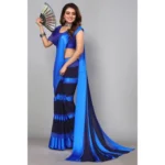 Women's Satin Patta Printed Saree With Unstitched Blouse (Skyblue) - Image 4