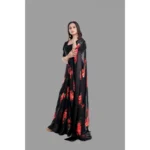 Women's Satin Patta Printed Saree With Unstitched Blouse (Red) - Image 3