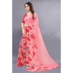 Women's Georgette Printed Saree With Unstitched Blouse (Red) - Image 3