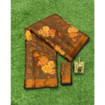 Women's Viscose Rayon Printed Saree With Unstitched Blouse (Brown)