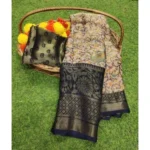 Women's Viscose Rayon Printed Saree With Unstitched Blouse (Navyblue)