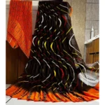 Women's Satin Patta Printed Saree With Unstitched Blouse (Orange)