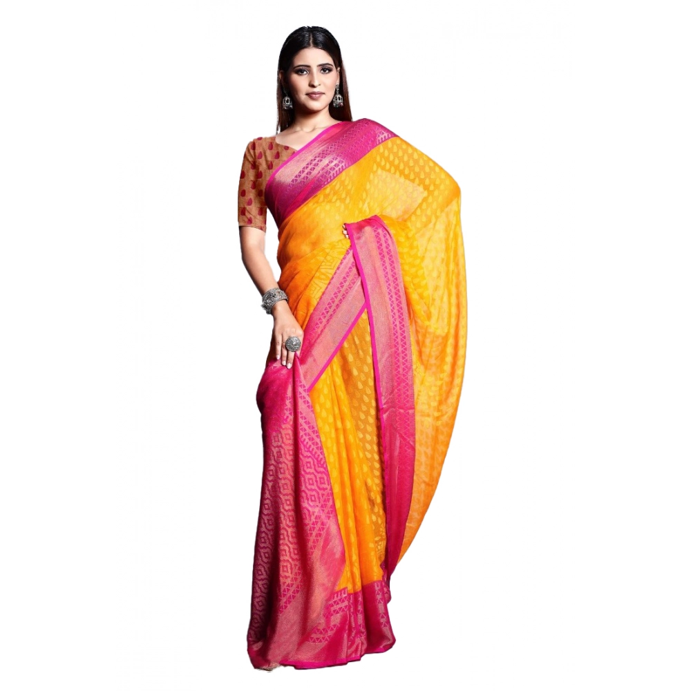 53368091179_a15fbe7320_o_d-1000x1000-1.webp Women's Viscose Rayon Printed Saree With Unstitched Blouse (Yellow) - Image 1