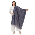Women's Cotton Embroidered Dupatta (Dark Blue, Length: 2.25 to 2.50 Mtr)