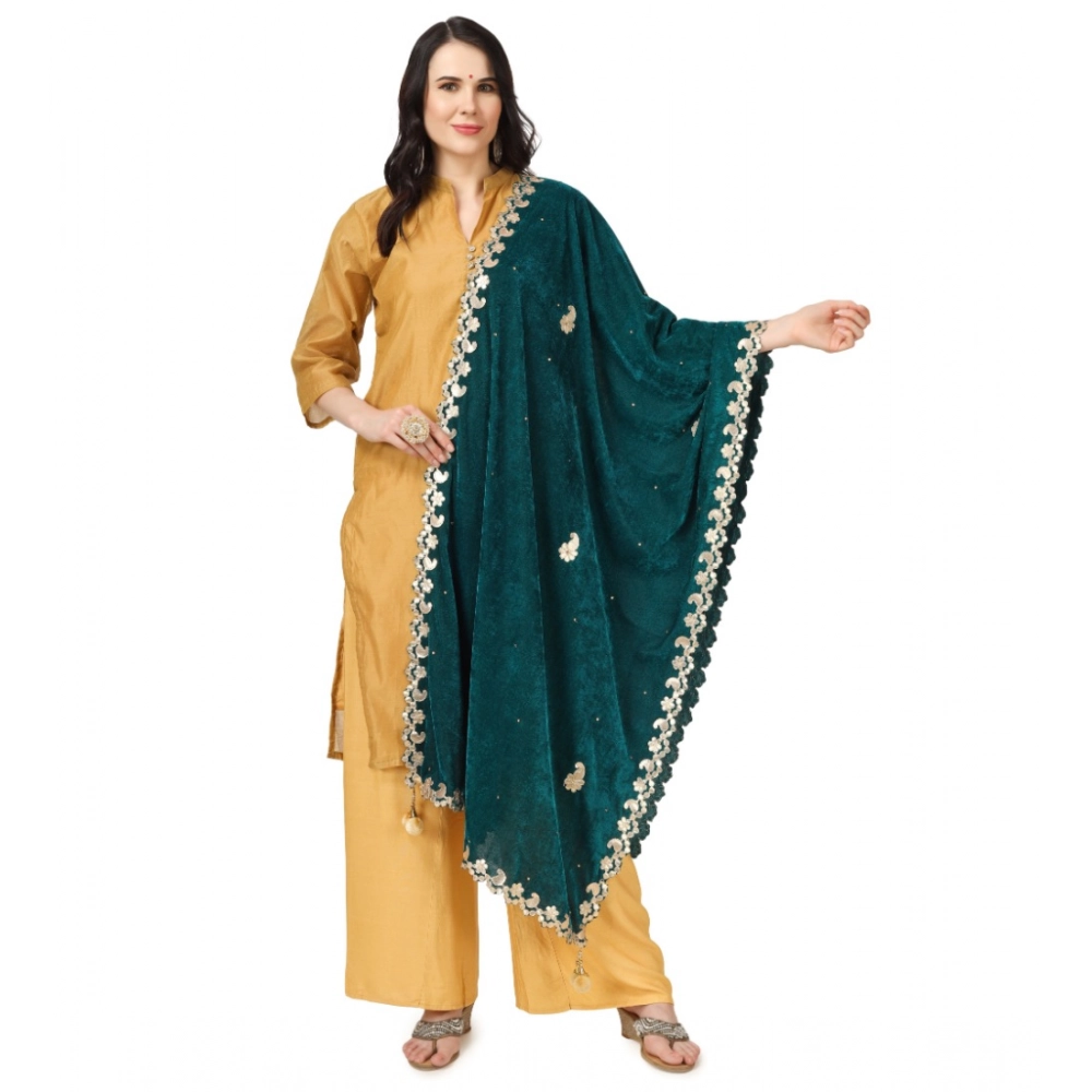 53510559880_d039012049_o_d-1000x1000-1.webp Women's Velvet Gotta Patti Dupatta (Dark Green, Length: 2.25 to 2.50 Mtr) - Image 1