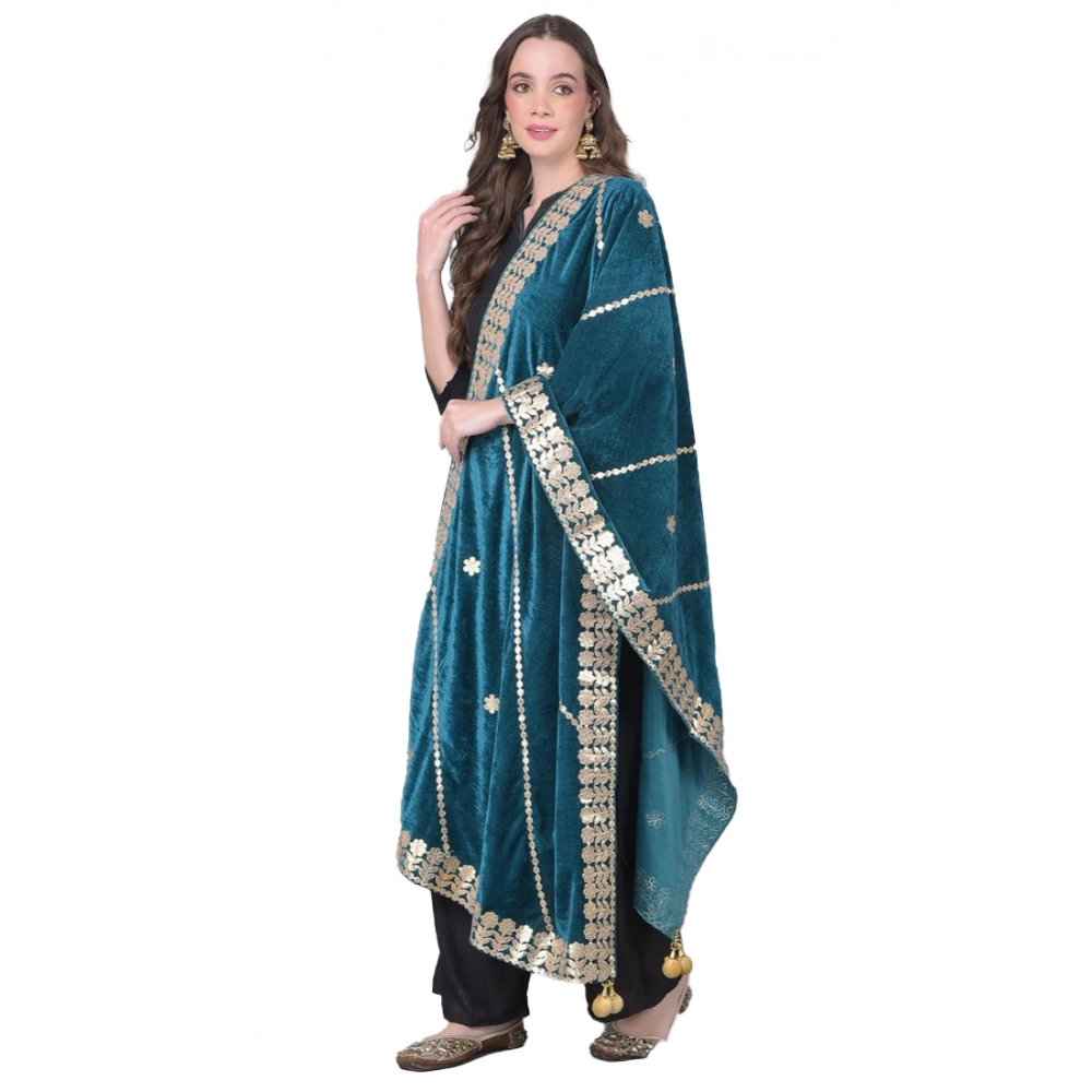 53512340579_4ac66fdd14_o_d-1000x1000-1.webp Women's Velvet Gotta Patti Dupatta (Teal, Length: 2.25 to 2.50 Mtr) - Image 1