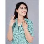 Women's Casual Half Sleeve Printed Viscose Rayon Shirt With Pyjama Pant Night Suit Set (Green) - Image 3