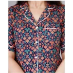 Women's Casual Half Sleeve Printed Viscose Rayon Shirt With Pyjama Pant Night Suit Set (Blue) - Image 2