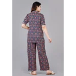 Women's Casual Half Sleeve Printed Viscose Rayon Shirt With Pyjama Pant Night Suit Set (Blue) - Image 5