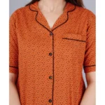 Women's Casual Half Sleeve Printed Viscose Rayon Shirt With Pyjama Pant Night Suit Set (Brown) - Image 4