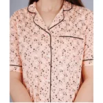 Women's Casual Half Sleeve Printed Viscose Rayon Shirt With Pyjama Pant Night Suit Set (Peach) - Image 3