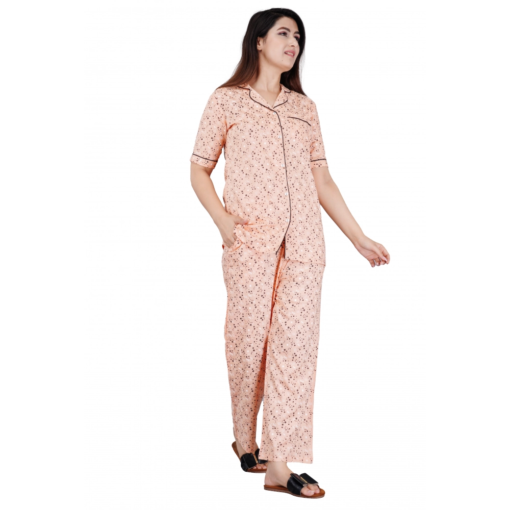 53518405793_9d46cebc15_o_d-1000x1000-1.webp Women's Casual Half Sleeve Printed Viscose Rayon Shirt With Pyjama Pant Night Suit Set (Peach) - Image 1