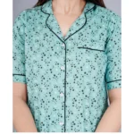 Women's Casual Half Sleeve Printed Viscose Rayon Shirt With Pyjama Pant Night Suit Set (Green) - Image 4