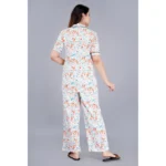 Women's Casual Half Sleeve Printed Viscose Rayon Shirt With Pyjama Pant Night Suit Set (White) - Image 6