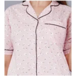 Women's Casual Half Sleeve Printed Viscose Rayon Shirt With Pyjama Pant Night Suit Set (Pink) - Image 3