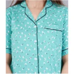 Women's Casual Half Sleeve Printed Viscose Rayon Shirt With Pyjama Pant Night Suit Set (Green) - Image 3