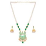 Women's Rose Gold Plated Alloy Necklace & Earings Set (Green)
