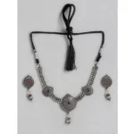 Women's Rose Gold Plated Alloy Necklace & Earings Set (Silver)
