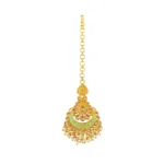 Women's Rose Gold Plated Alloy Kundan Earrings & Mangtikka (Green) - Image 2
