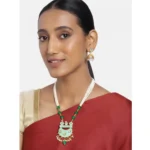 Women's Rose Gold Plated Alloy Necklace & Earings Set (Green) - Image 3