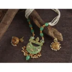 Women's Rose Gold Plated Alloy Necklace & Earings Set (Green) - Image 4