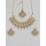 Women's Rose Gold Plated Alloy Necklace & Earings Set (Light Green) - Image 2