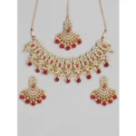Women's Rose Gold Plated Alloy Necklace & Earings Set (Red) - Image 2