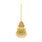 Women's Rose Gold Plated Alloy Kundan Earrings & Mangtikka (Green) - Image 3