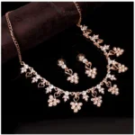 Women's Rose Gold Plated Brass Necklace & Earings Set (Gold)