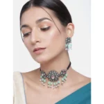 Women's Rose Gold Plated Alloy Necklace & Earings Set (Light Green) - Image 3