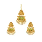Women's Rose Gold Plated Alloy Kundan Earrings & Mangtikka (Green) - Image 5