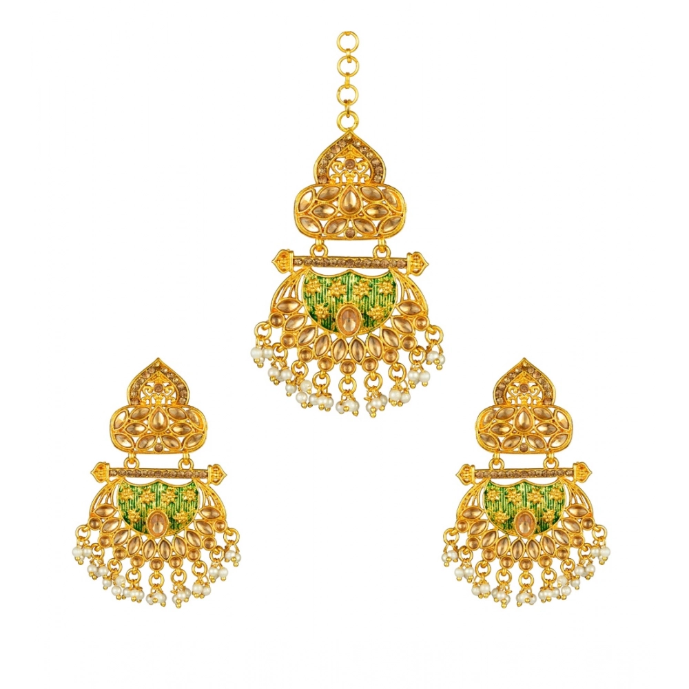 53534444064_53e63ba884_o_d-1000x1000-1.webp Women's Rose Gold Plated Alloy Kundan Earrings & Mangtikka (Green) - Image 1
