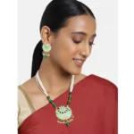 Women's Rose Gold Plated Alloy Necklace & Earings Set (Green) - Image 3
