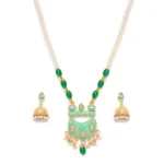 Women's Rose Gold Plated Alloy Necklace & Earings Set (Green) - Image 5